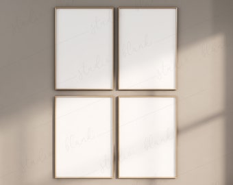 4 Frames Print Mockup, Modern Art Minimalist Boho Mock Up, Simple Print Frame, Natural Light Terracota Neutral Tones, Vertical Art Mockups