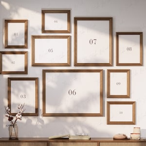 Eklektyczna Galeria Ściana Mockup, Eklektyczna Sztuka Ścienna Mockup, Vintage Drewniane Ramki Makieta, Zestaw Galerii Wydruków Artystycznych Mockup, 10 Ramek Wyświetlacz, Psd