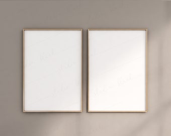 2 Frames Interior Mockup, Minimalist Mock Up, Simple Print Frame, Natural Light Terracota Neutral Tones, Vertical Pic Frame, PSD