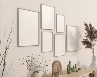 6 Ramek Galeria Ściana Mockup, Niestandardowy Wnętrze Mockup, Pakiet wydruków ścienny Mock Up, Zestaw Galerii Makieta Druku Artystycznego, Ramki Do Wystawy Dzieł Sztuki, Psd