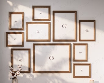 Eclectic Gallery Wall Mockup, Eclectic Wall Art Mockup, Vintage Wood Frames Mock Up, Art Print Gallery Set Mock-up, 10 Frames  Display, Psd