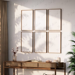 6 Frames Gallery Wall Mockup, Printable Art Set Mockup, Gallery Poster Set MockUp, Soft Shadow Minimal Mockup, Set of 6 Frame Mock-up, Psd