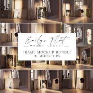 Stimmungsvoller Sonnenuntergang Rahmen Mockup Bundle, Kunstdruck Mockup Set, Galerie Wand Mockup, Wand Kunst Mockup, druckbares Poster Mockup, Sonnenlicht Mockup