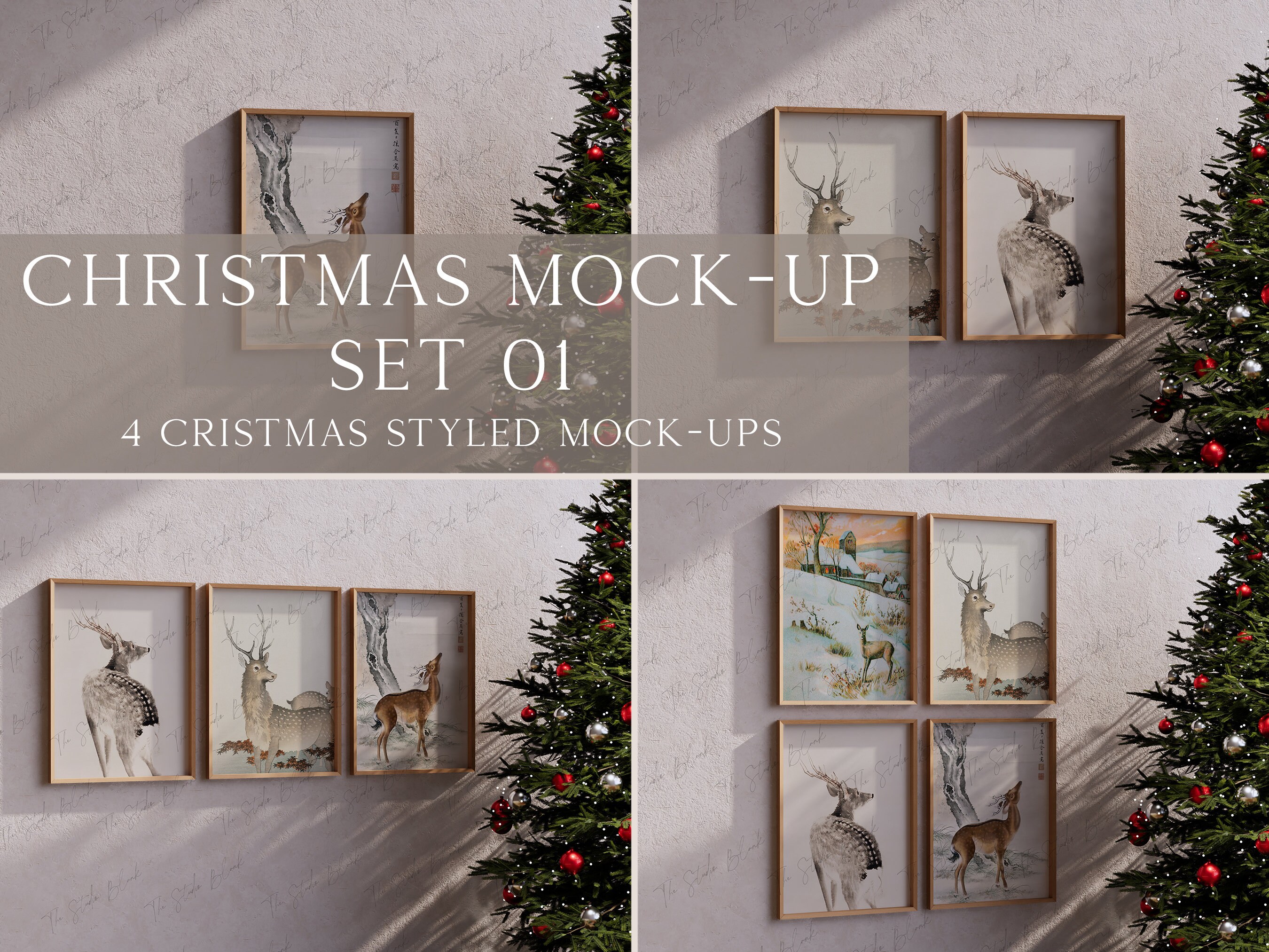 Christmas Frame Mockup Bundle, Christmas Gallery Wall Mockup, Christmas Poster Print Mock Ups, Christmas Rustic MockUp, Natural Light Frames