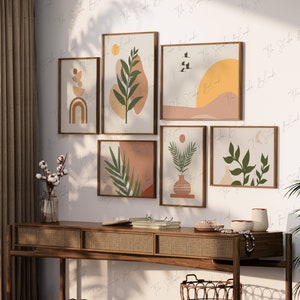 Maqueta de pared de galería de 6 marcos, maqueta de conjunto de arte imprimible, maqueta de conjunto de carteles de galería, maqueta mínima de sombra suave, conjunto de 6 maquetas de marco, Psd