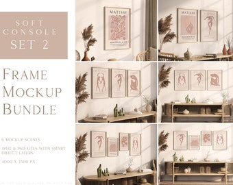 Pacchetto frame mockup, mockup di stampa artistica, mockup di pareti della galleria, semplici mockup Boho, mockup minimi, luce naturale, interni vintage morbidi