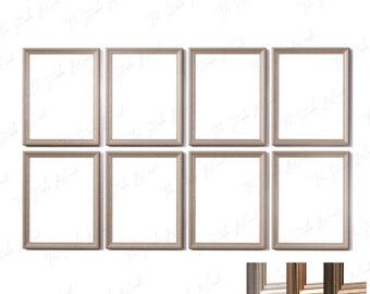 8 Frames Art Mockup Set, Vintage Gallery Wall Mockups, Eclectic Gallery Set Mock up, Vintage Wood Frame Gallery, Old Wood Gold Frame Mockup