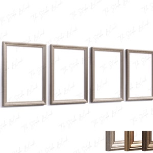 Maqueta de impresión vintage de 4 marcos, maqueta vintage de arte impreso, marco dorado, maqueta de póster con marco de madera, maqueta de conjunto de impresión de galera, Psd digital