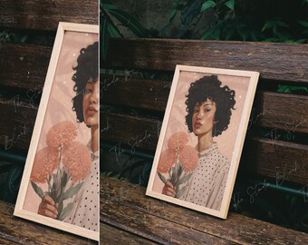 Artwork Mockup, Natural Sun Light Frame Mockup, Art Print Modern Mockup,  Printable Art Mockup, Poster Mockup, Wood Frame Smart Mockup Psd