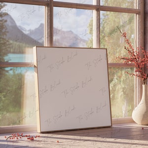 Mockup cornice quadrata, Mockup stampa Square Art, Mockup cornice moderna, mockup di carta quadrata con vista lago, mockup di poster stampabile, download digitale