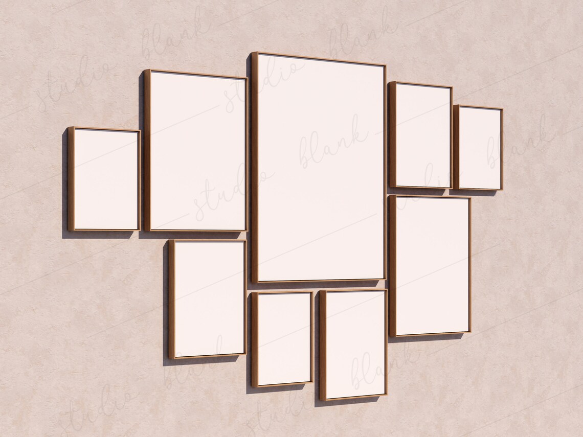 9 Frames Gallery Wall Mockup, Beige Interior Mockup, Minimal Print Wall ...
