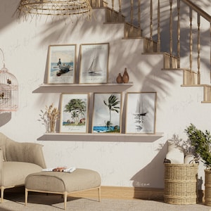 5 Bilderrahmen Galerie Wand Mockup, Innenrahmen Mockup, Natürliche Galerie Wand Mockup, Boho Kunstdruck Set Mockup, Wand Kunst Schatten Mockup