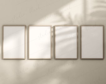 4 Frames Print Mockup, Modern Wood Minimalist Modern Mock Up, Simple Print Frame, Natural Light Terracota Neutral Tones, Vertical Pic Frame