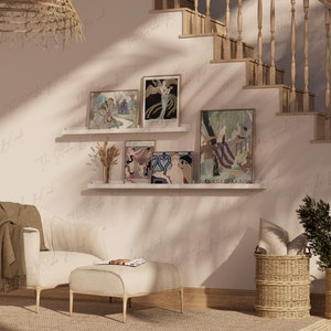 5 Frames Art Gallery Wall Mockup, Rustic Interior Mock-up, Gallery Wall Mockup, Soft Light Art Mockup, Wood White Black Options Frame Mockup