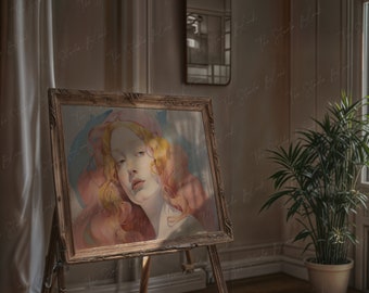 Horizontale vintage lijstmodel, liggend framemodel, retrokunstweergave, houten lijstposter, mock-up kunstdruk, retro schilderijmodel Psd