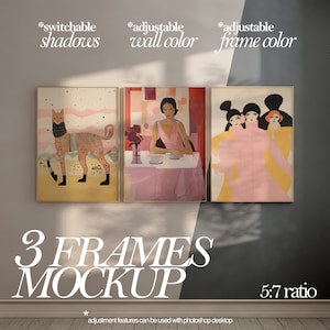 3 Frame Mockup, Editable Print Mock up, 5x7 Ratio Frame Mockup, Color Change mockup, Simple Modern Gallery Wall Template, Set of 3 Mockup