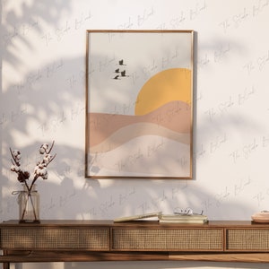 Einzelner Holzrahmen Mockup, Kunstdruck Mockup, Interior Poster Mockup, Sandtöne Minimal Mockup, druckbares Poster Mockup, Schatten Mockup