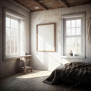 Rustikaler Rahmen Mockup, Modernes Interieur Mockup, Holzrahmen Mockup, Einfaches Dekor Cabin Room, Kunstdruck Mockup, Digitales Poster Mockup, Psd