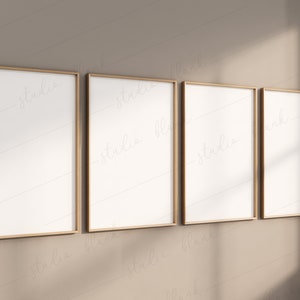 4 Frames Print Mockup, Printable art mockup, Modern Minimalist Wood frame, Poster Mock Up, Simple Print Frame, Natural Light Neutral Tones