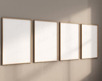 4 Frames Print Mockup, Printable art mockup, Modern Minimalist Wood frame, Poster Mock Up, Simple Print Frame, Natural Light Neutral Tones