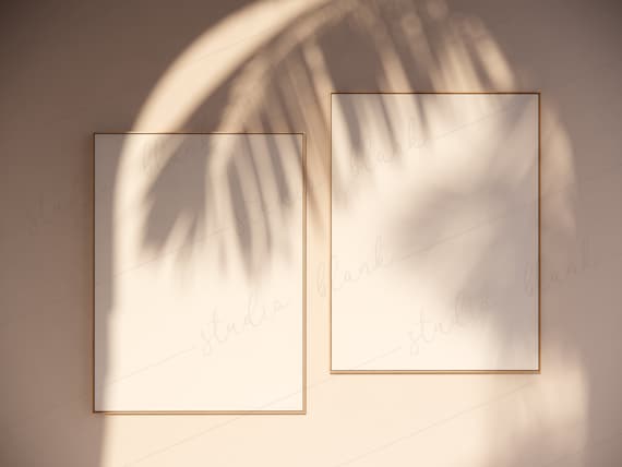 2 Frames Gallery Wall Mockup, Rustic interior mockup, Minimal Print Wall Mock Up, Art Print Gallery Set mockup, Boho art display, PSD JPG