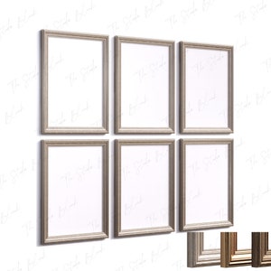 Maqueta de impresión de 6 marcos, maqueta de pared de galería vintage, maqueta de marco de impresión de arte, maqueta de marco de galería de oro vintage, conjunto de marcos de madera ecléctico