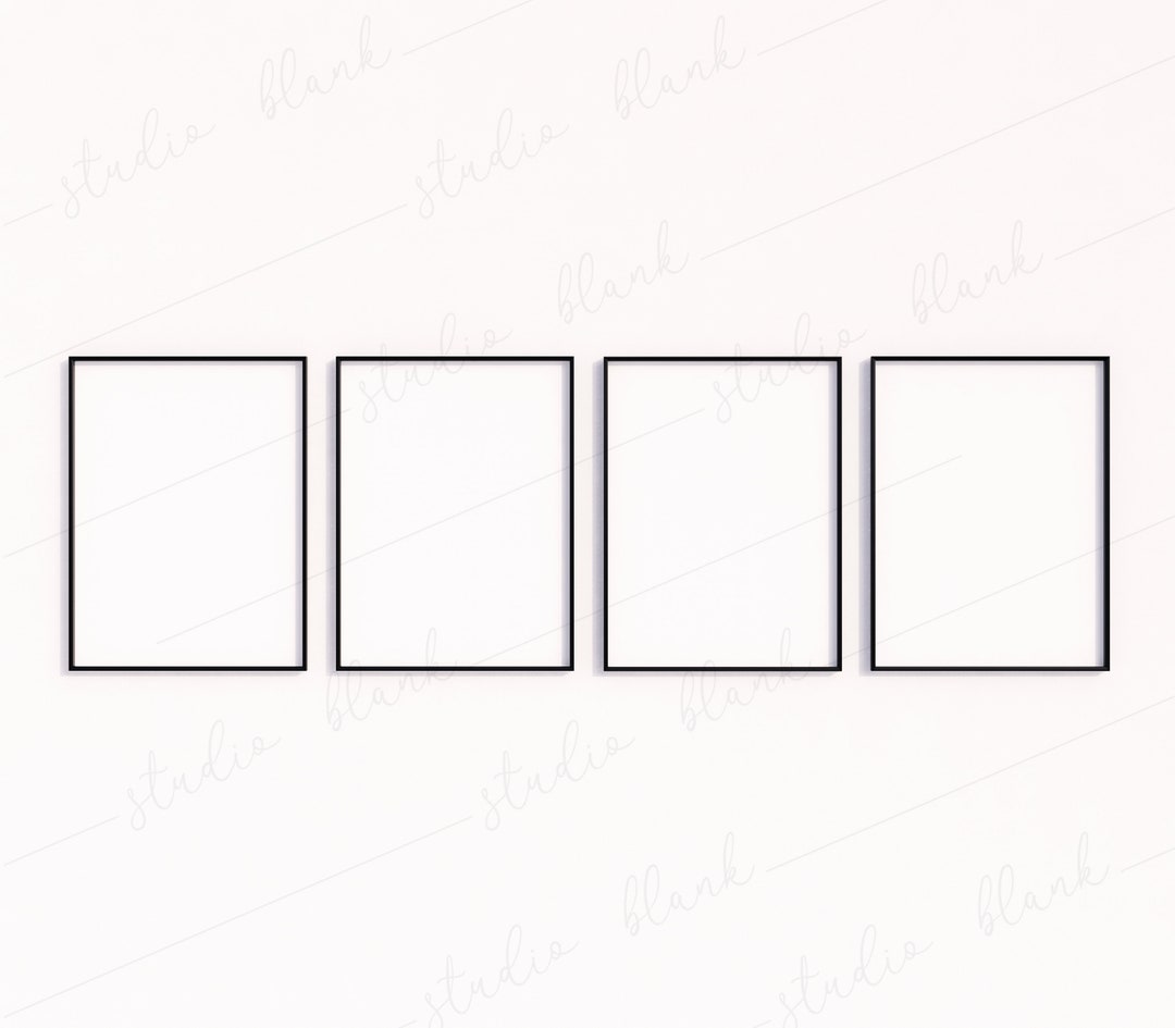 4 Black Frames Mockup, Thin Black Frames Simple Mock Up, Art Print
