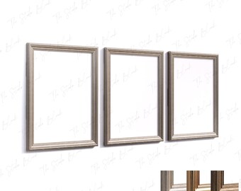 3 lijsten vintage kunstmodel, houten vintage model, gouden printlijst, vintage galeriemuurmodel, verticale posterlijst, kunstafdrukmodel