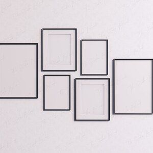 6 frame Wall Mockup, Black Frames mockup, Minimalistic Mock Up, Art Print gallery Set mockup, White minimal mockup, digital Modern six frame