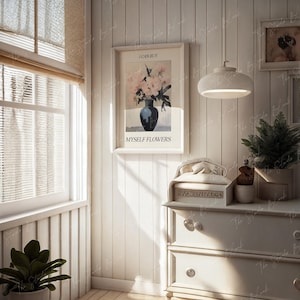 Amerikanischer rustikaler Stil Rahmen Mockup, Weichweißes Innenmodell, Holzrahmen Mockup, Kunstdruck Rahmen Mockup, Licht Schatten Poster Mockup, Psd