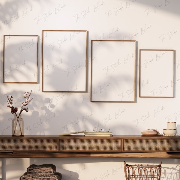 4 Frames Gallery Wall Mockup, Printable Art Mockup, Gallery Art Set Mock Up, Sun Light Modern Mockup, Set of 4 Frame Mock-up, Soft Light Set