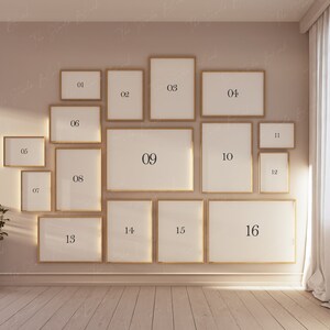 Gallery Wall Mockup, Art Print Set Frame Mock-Up, Printable Poster Gallery Wall Mockup, Neutral Sun Light Mockup Template, Print Mockup PSD