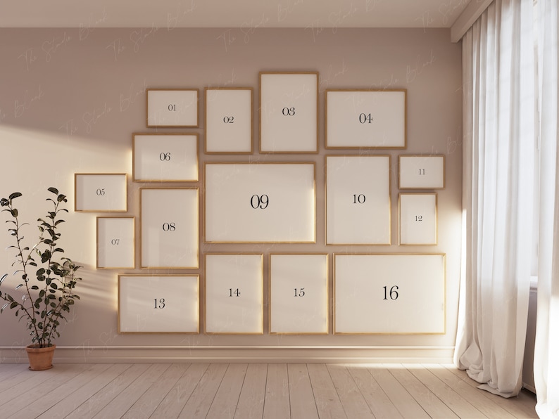 Gallery Wall Mockup, Art Print Set Frame Mock-Up, Printable Poster Gallery Wall Mockup, Neutral Sun Light Mockup Template, Print Mockup PSD
