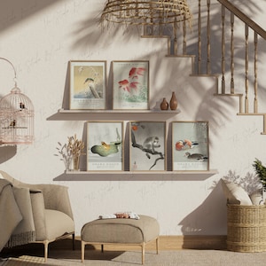 5 Vertical Frames Gallery Wall Mock-up, Boho Set Frame Mockups, Natural Light Shadow Wall Mockup, Art Print Mockup, Rustic Frames Mockup