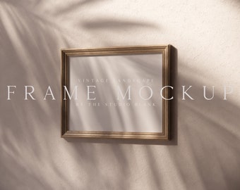 Landschap Frame Mockup, Vintage Frame print mockup, Rustiek Frame Mock Up, Horizontale mockup, Beige Rustieke Stijl Interieur Frame mockup, Psd