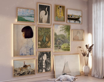 Maqueta de marco de pared de galería, maqueta de conjunto de impresión de arte ecléctico, maqueta de conjunto de pared de póster imprimible, luz solar realista, maqueta de obra de arte digital