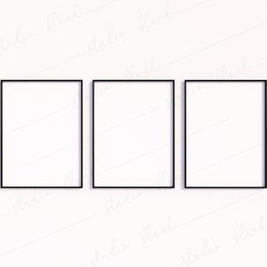 3 Black Frames Mockup, Thin Frames Minimal Simple Mock Up, Art Print mockup, Modern Minimalistic Frames, White Interior, Vertical Frame PSD