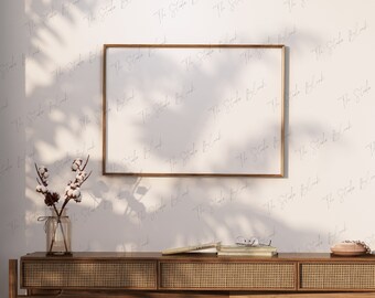 Horizontal Frame Mockup, Landscape Modern Art print mockup, Interior Frame Mock Up, Natural Soft Shadow Minimal mockup, Wall Poster Mock-up