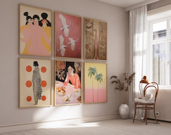 Conjunto de 6 maquetas de pared de galería, maqueta de conjunto de galería ecléctica, maqueta de marco de pared de póster, sombra de luz solar suave natural, maqueta de arte digital