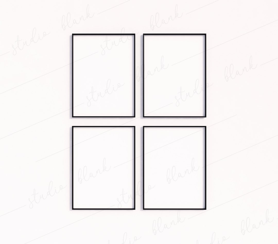 4 Black Frames Mockup, Thin Black Frames Simple Mock Up, Art Print