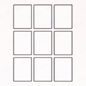 9 Black Frames Mockup, Simple 9 Frames Mock Up, 3:4 Art Print mockup, Minimalistic Modern Frame Mockup, White Interior, Set of 9 Mockup, PSD