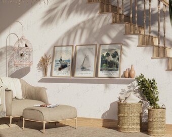 3 Frames Mockup, Art Print Gallery Wall Mock-up, Poster Wall Mockup, Boho Art Print Set Mockup, 3 Wood Frames Mockup, Soft Shadow Interior
