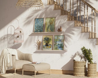 4 Frames Gallery Wall Mockup, Set of 4 Mock-up, Wood Frames Wall Mockup, Boho Art Print Set Mockup, Wood Frames Mockup, Soft Beige Colors