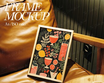 A4 Rahmen Mockup, ISO DIN, Retro Kunstdruck Mockup, Vintage Rahmen Mockup, Cafe Bar Dinner Kunst Poster Mockup, Kitchen Art Mockup, Smart Mockup
