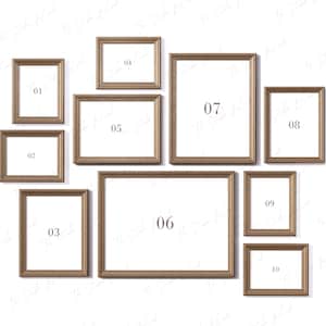 Maqueta de pared de galería ecléctica, maqueta de arte de pared vintage, maqueta de marcos de madera antiguos, maqueta de conjunto de galería de impresión de arte, exhibición de obras de arte de 10 marcos