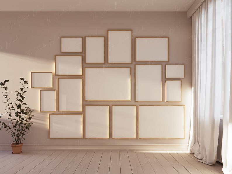 Gallery Wall Mockup, Art Print Set Frame Mock-Up, Printable Poster Gallery Wall Mockup, Neutral Sun Light Mockup Template, Print Mockup PSD