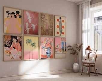 Conjunto de 8 maquetas de pared de galería, maqueta de conjunto de galería ecléctica, maqueta de marco de pared de póster, sombra de luz solar suave natural, maqueta de arte digital