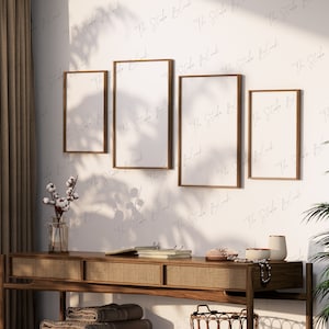 4 Frames Gallery Wall Art Mock up, Print Art Mockup, Gallery Art Set MockUp, Sun Light Modern Mockup, Set of 4 Frame Mock-up, Neutral tones