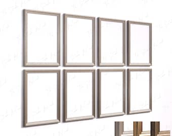 8 Frames Art Mockup Set, Vintage Gallery Wall Mockups, Eclectic Gallery Set Mock up, Vintage Wood Frame Gallery, Old Wood Gold Frame Mockup