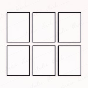 6 Black Frames Mockup, Thin Frames Simple Mock Up, Art Print mockup, Minimalistic Modern Frame Mockup, White Interior, Set of 6 Mockup PSD